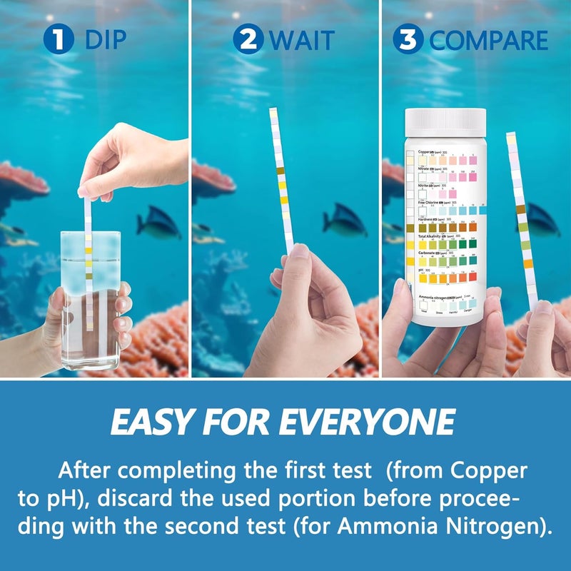SaySummer Aquarium Test Strips for Fish Tank: 9 in 1 Aquarium Ammonia Test Strips for Fish Tank - 125 Counts Aquarium Water Test Kit Testing Ammonia Nitrogen, Copper, pH and More - Image 4